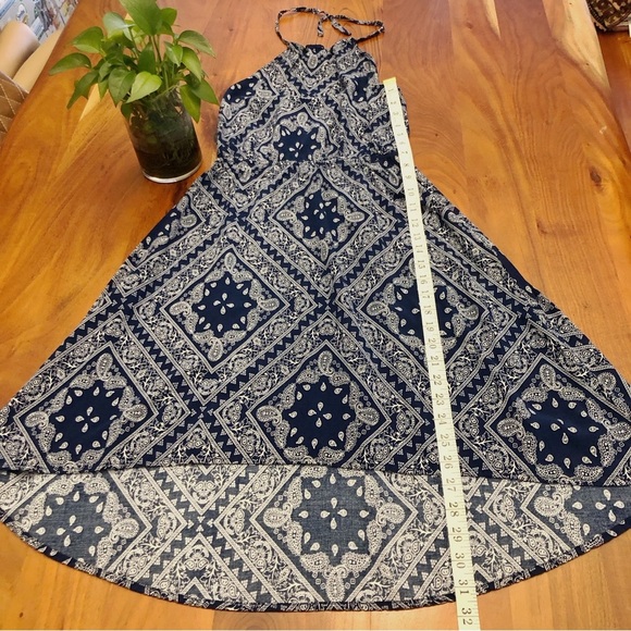 Vintage Halter Sexy Blue Floral Pattern Artsy High Low Mini Dress. Small-Medium - Picture 3 of 11